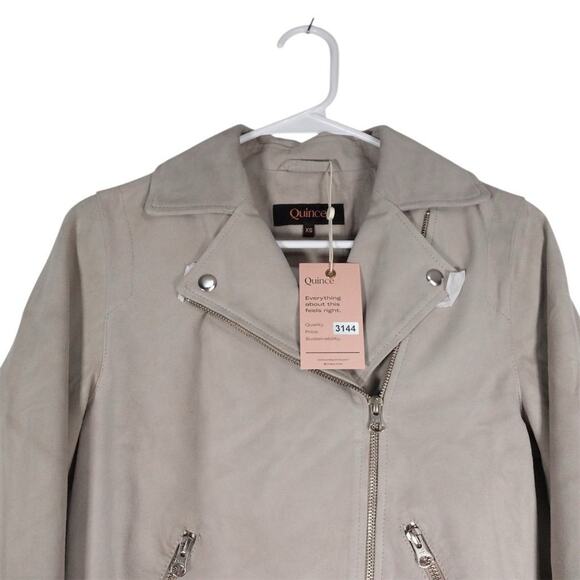 Quince Women's Size XS Biker Jacket Sand Tan 100% Suede Zip Casual NWT - Picture 4 of 13